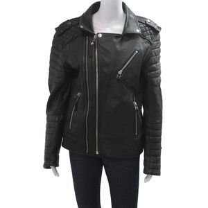 Boda Skins Womens Black Quilted Biker Motorcycle Napa Leather Jacket Size M